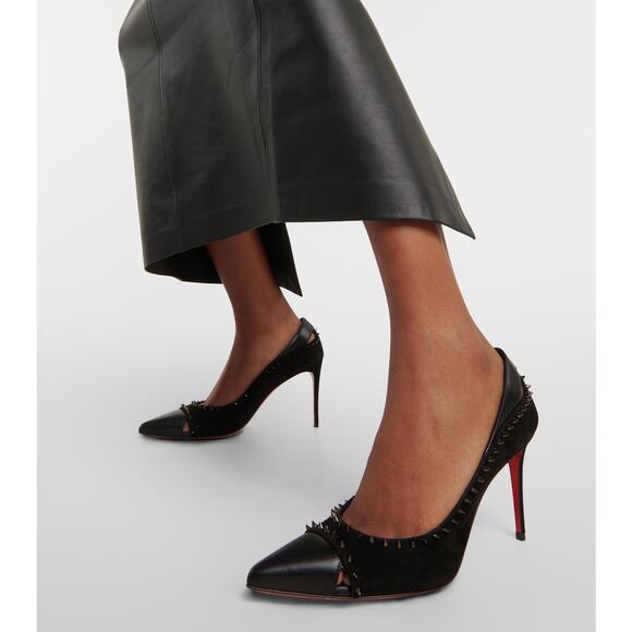 Christian Louboutin Duvette Spikes 85 Black Leather Pointed Toe Pumps EU 40.5 - Picture 2 of 11